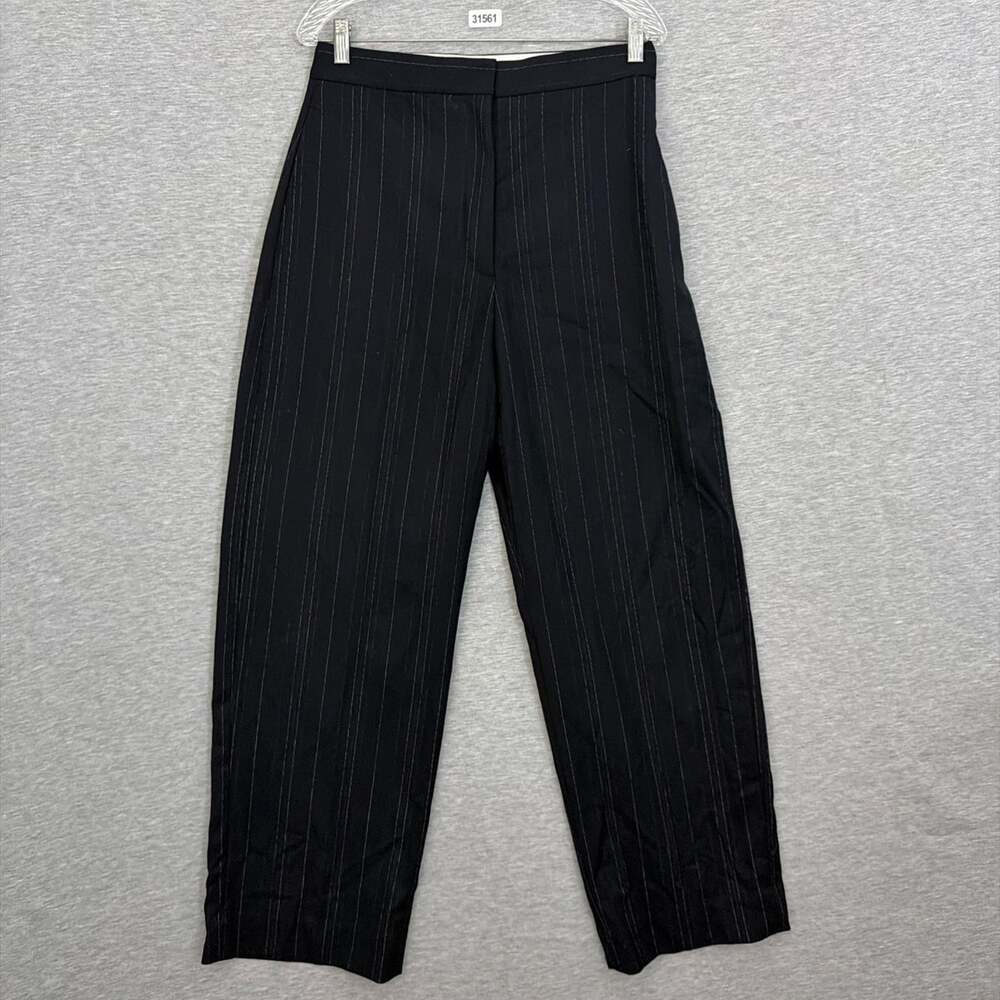 COS Womens Size 6 Black Pinstripe Pants Wool Blend Wide Leg Trousers Casual